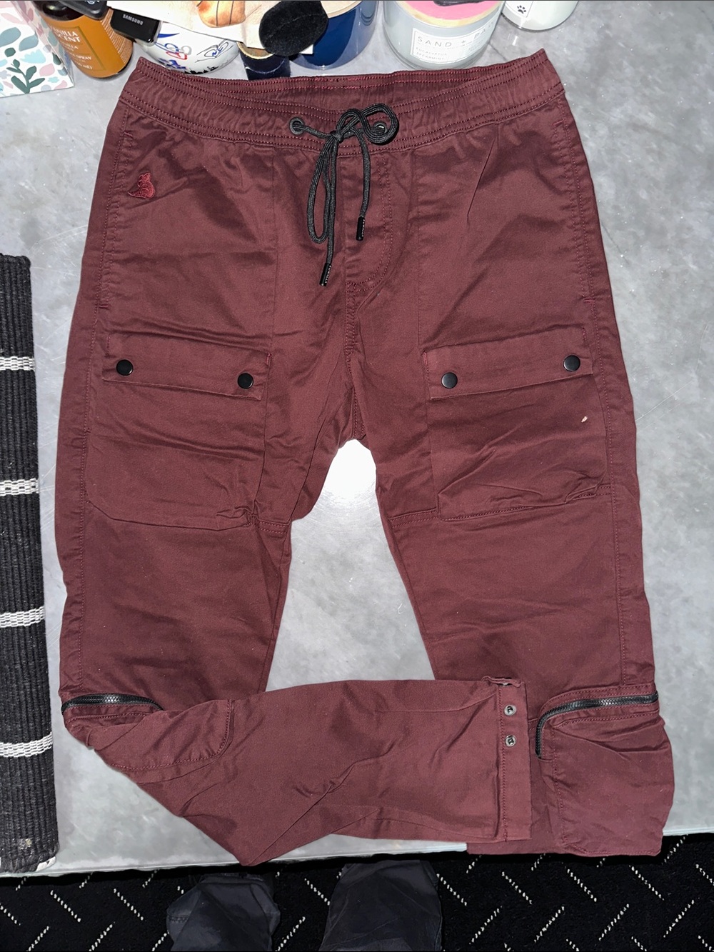 Men's Cargo Jogger Pants in Maroon with Drawstring Waist